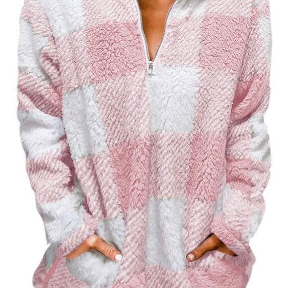 ZESICA Women’s Plaid Sherpa Fleece Pullover – Cozy Half-Zip Jacket 2XL - Picture 3 of 4